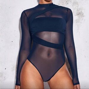 Elegant Navy Sheer Bodysuit